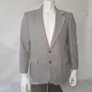 John Weitz Men Tweed Blazer Jacket 42S Brown Blue Tan Single Breasted Sport Coat